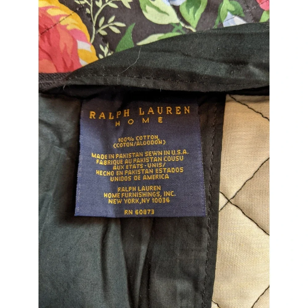 Ralph Lauren Cossette Black Floral Quilted Pillow Shams Set of 2 Cotton 26x26